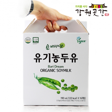 NON-GMO 바리의꿈 비건 인증 유기농두유 190ml X 16팩 - 강원곳간.com